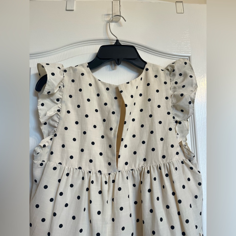 English Factory Cream Dress with Black Polka Dots and Ruffle Sleeves